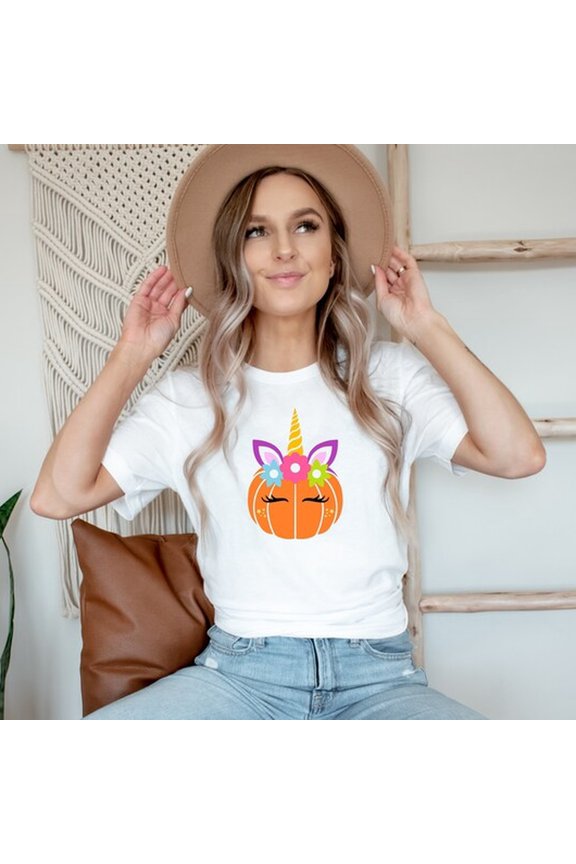 Unicorn Pumpkin Halloween S1Hirt Funny Fall T1EE