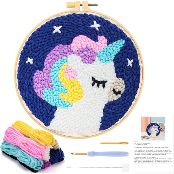 Unicorn Punch Needle Kit for Adult Kids Beginners, Rug Hooking Beginner Kits with Cute Unicorn Pattern, DIY Craft Punch Needle Starter Kit with Tool