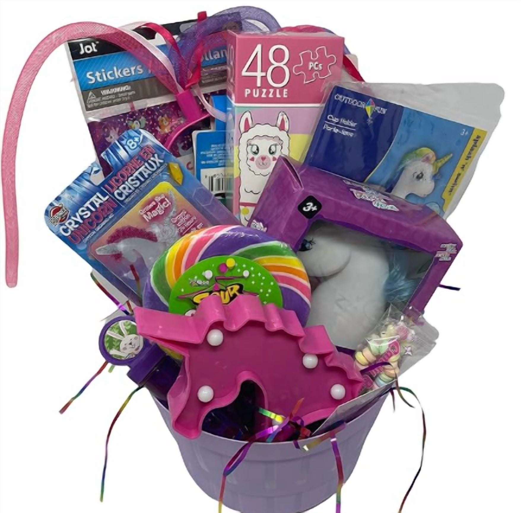 Unicorn Purple Gift Basket Stocking Stuffer Decoration Party Favor Surprise Basket Prize Gathering Carnival Classroom Rewards Filler Fun Party Birthday Supplies Assorted Gifts Set of 1