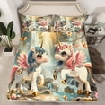 thumbnail image 1 of Unicorn Queen Size Bedding Set,Unicorn Flat Fitted Sheet Bedroom Teens,Rose Flowers Bed Sheets Set,Cartoon Unicorn Horse Floral Sheet Set 4 Pcs （No Top Sheet）, 1 of 5