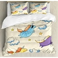 thumbnail image 1 of Unicorn Queen Size Duvet Cover Set, Pastel Colored Illustration of Several Flying Pony Baby Unicorns in the Air Artwork, Decorative 3 Piece Bedding Set with 2 Pillow Shams, Multi, by Ambesonne, 1 of 3