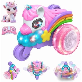 Unicorn RC Stunt Tricycle for Girls, 3-Wheel Remote Control Motorcycle Toy with 360 Rotation & Double-Sided Driving, 2.4GHz Rechargeable LED RC Car Gift for Kids Girls Ages 3-9