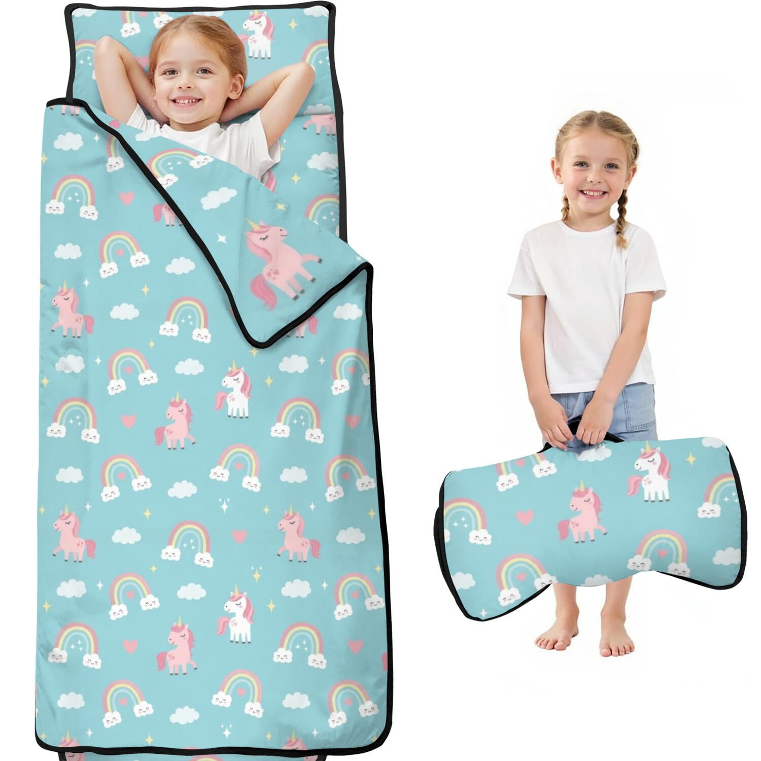 Unicorn and Rainbow Blue Pattern Kids Nap Mat, Sleeping Mat with ...