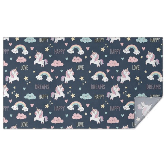 Unicorn and Rainbow Blue Pattern Rectangle Tablecloth 60"x102", Waterproof Polyester Wipeable Spillproof Table Cover for Dining Camping Indoor and Outdoor Use