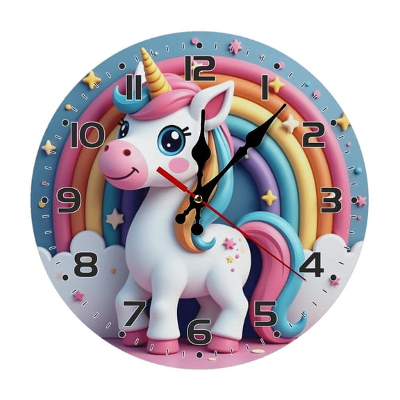 Unicorn Rainbow Cartoon Wall Clock 10 Inch Silent Non Ticking Round Clock Decoration for Living Room Kitchen Bedroom Bathroom Office Classroom