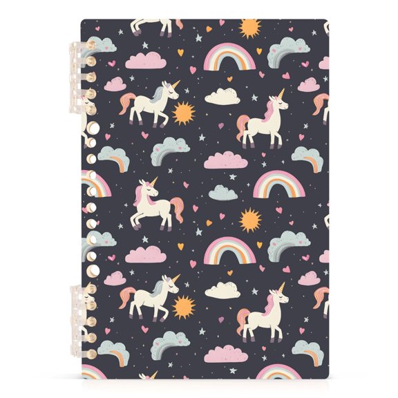 Unicorn Rainbow Cloud Pattern A5 Notebook Refillable 60 Sheets Detachable Ring Binder PP Cover Journal