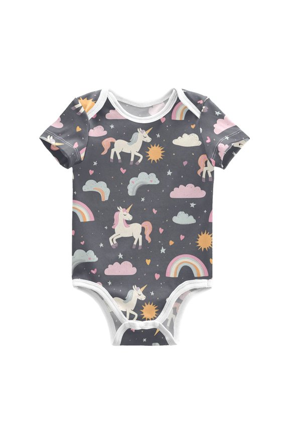 Unicorn Rainbow Cloud Pattern Baby Bodysuits 100% Cotton Short Sleeve for 0-24 Months Baby Golf Outfit 12Months