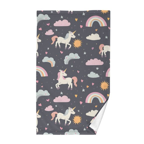 Unicorn Rainbow Cloud Pattern Bath Towel 100% Cotton Soft Thick High Absorbency Hand Face Towel Single Pack 16x28in