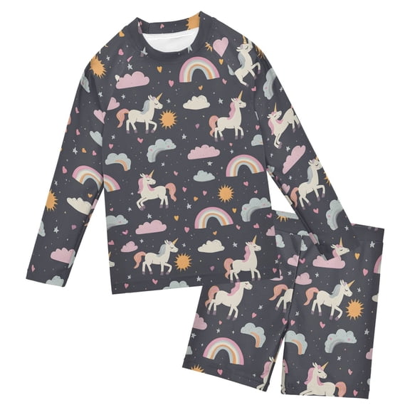 Unicorn Rainbow Cloud Pattern Boys' Bathing Suit UPF 50+ Boys' Rash Guard Sets Stretchy Quick Dry 3T-10T