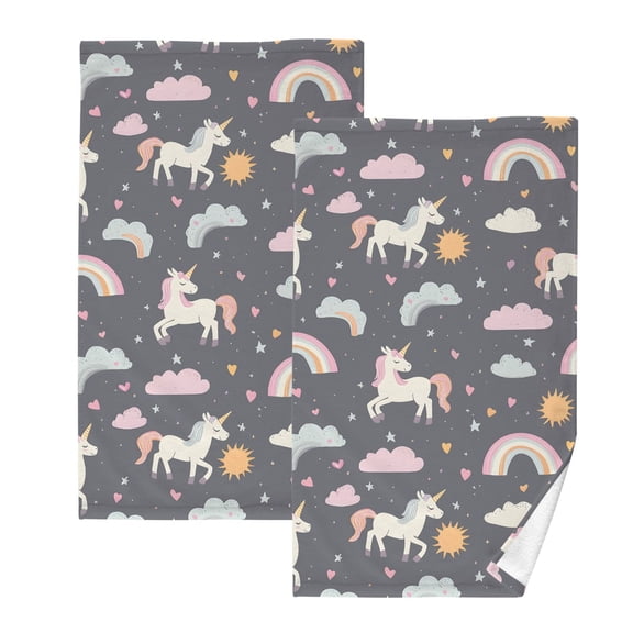 Unicorn Rainbow Cloud Pattern Cotton Towel Set Face Hand Towels 2 Pack Soft Absorbent 16x28in