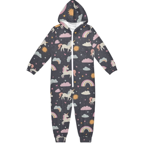 Unicorn Rainbow Cloud Pattern One Piece Pajamas Soft Jumpsuit Cozy Sleep and Play Romper Zipper and Pockets 13Y-14Y