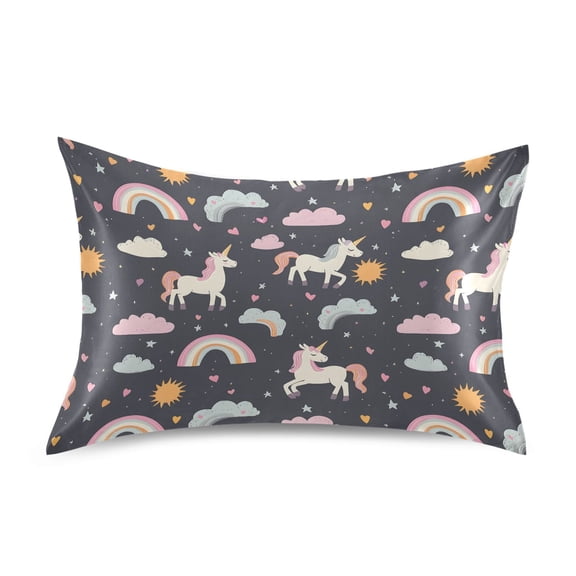 Unicorn Rainbow Cloud Pattern Pillowcase Standard Size 20''x26'' Satin Double-Sided Print Soft Wrinkle Resistant