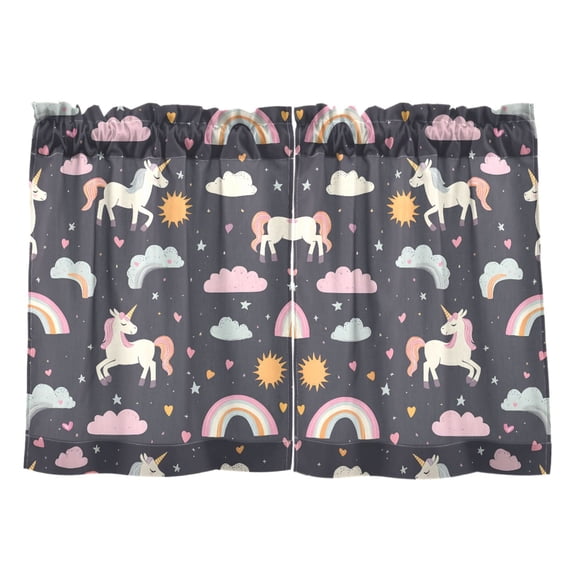 Unicorn Rainbow Cloud Pattern Tier Curtains Tier Kitchen Living Room Bedroom Balcony 2 Panels 27x24 Inch