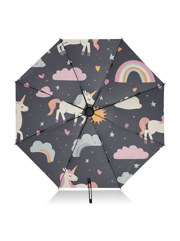 Unicorn Rainbow Cloud Pattern Umbrella Folding Sun Umbrella Travel Auto Open Close Large UV50+ 40in
