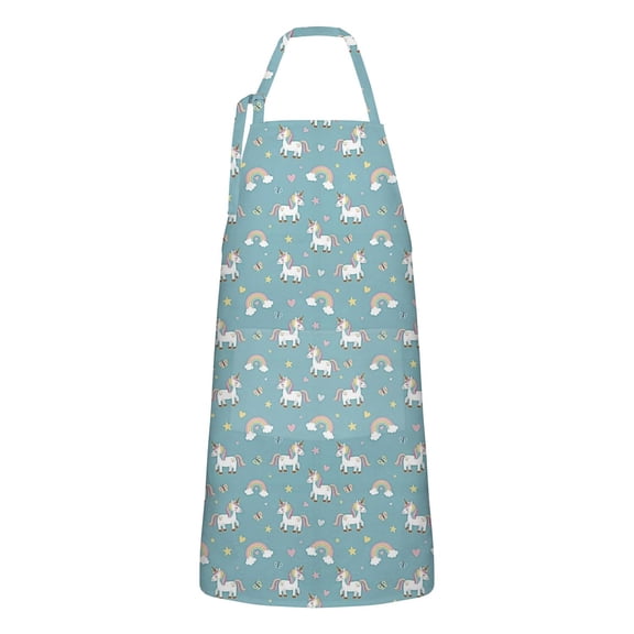 Unicorn Rainbow Cloud Star Butterfly Apron-Garden Aprons for Women with Pockets-Cotton Linen Waterproof Kitchen Cooking Gardening Aprons Adjustable for Kitchen,Cooking,BBQ and Salon 33x27 Inch