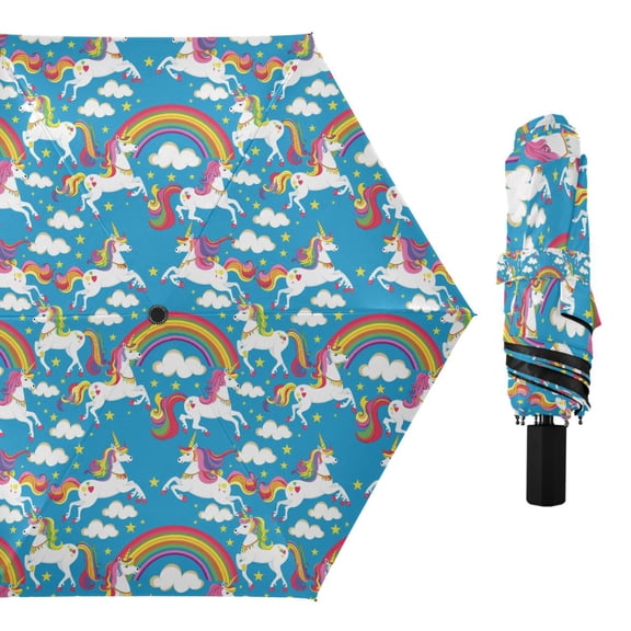 Unicorn Rainbow Cloud Star Compact Sun Umbrella Windproof Travel Umbrellas for Rain Strong Portable UV Protection