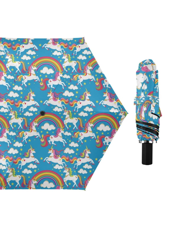 Unicorn Rainbow Cloud Star Compact Sun Umbrella Windproof Travel Umbrellas for Rain Strong Portable UV Protection