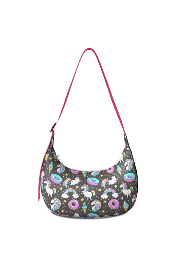 Unicorn Rainbow Crossbody Bag for Women Cute Cartoon Galaxy Moon Stars Clouds Fantasy Animal Corduroy Shoulder Purse Mystical Unicorn Print Adjustable Strap