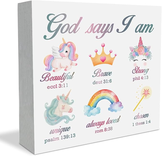 Store Sign Flashcard Unicorn Rainbow Girls Room Decor God Says I Am Unicorn Wooden Box Sign ...