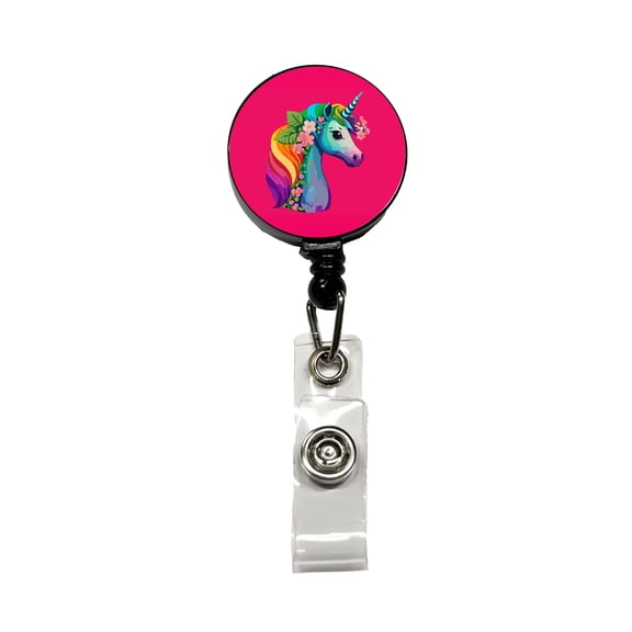 Unicorn Rainbow Head Flowers Retractable Reel ID Badge Key Card Name Tag Holder with Clip