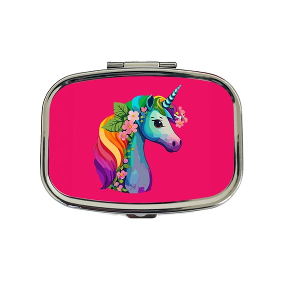Unicorn Rainbow Head Flowers Small Travel Handbag Pill Box Case
