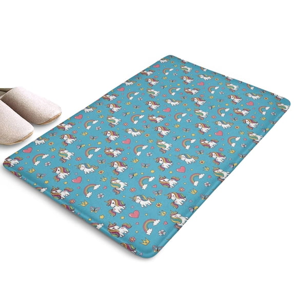 Unicorn Rainbow Heart Butterfly Crown Flannel Non Slip Door Rugs,Washable Door Mats Indoor,Decorative Door Mats,Dirt-Resistant and Absorbent Doormat for Entrance,Bedroom,Kitchen,Bathroom,23.5"x16"