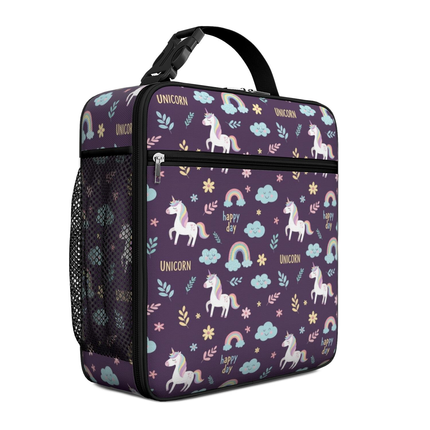 Unicorn and Rainbow Purple Pattern Mini Insulated Lunch Bag, Outdoor ...