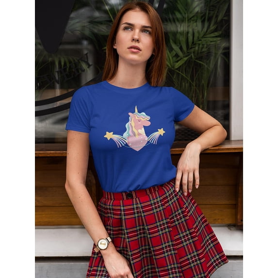 Unicorn Rainbow Shooting Stars Shaped T-Shirt Women -Image by Shutterstock, Female Small