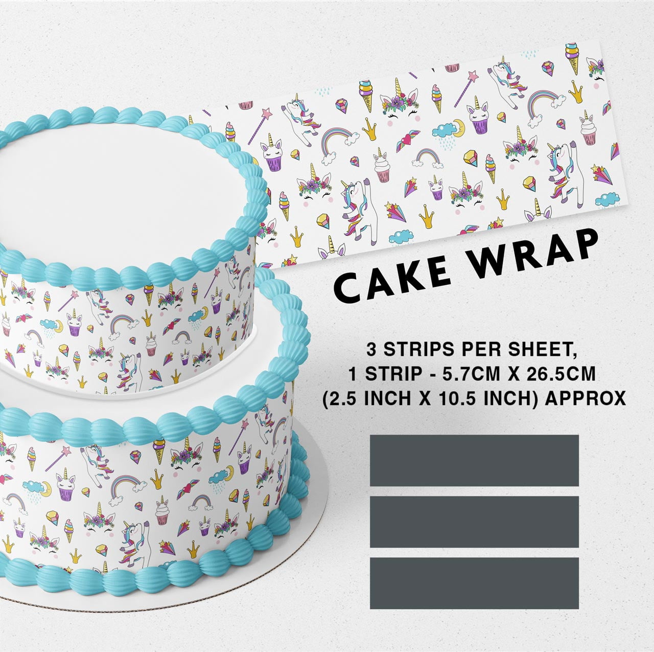 Unicorn Rainbow Strips Edible Icing Printed Cake Wrap Strips Topper Ribbon  Border - Walmart.com, image size:1280x1275