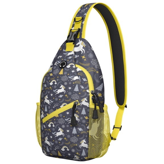 Unicorn Rainbow Theme Sling Backpack for Women, Mystical Fantasy Crossbody Bag with Cute Print of Stars, Clouds and Galaxy Scene