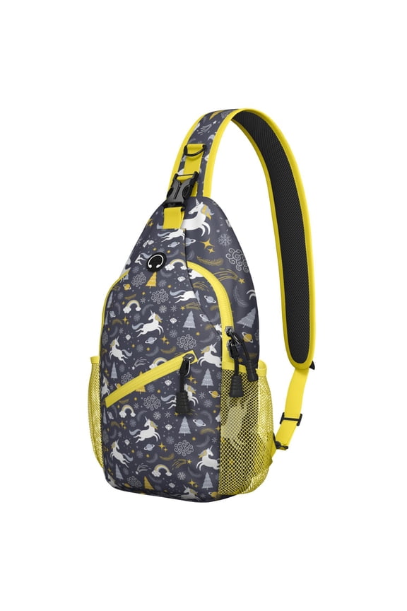 Unicorn Rainbow Theme Sling Backpack for Women, Mystical Fantasy Crossbody Bag with Cute Print of Stars, Clouds and Galaxy Scene