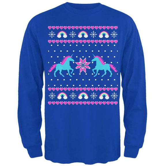 Unicorn Rainbow Ugly Christmas Sweater Mens Long Sleeve T Shirt Royal MD