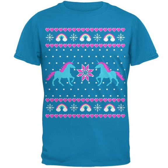 Unicorn Rainbow Ugly Christmas Sweater Mens T Shirt Sapphire 3X-LG