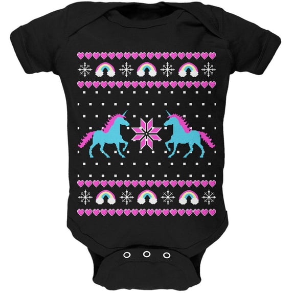 Unicorn Rainbow Ugly Christmas Sweater Soft Baby One Piece Black 9-12 M
