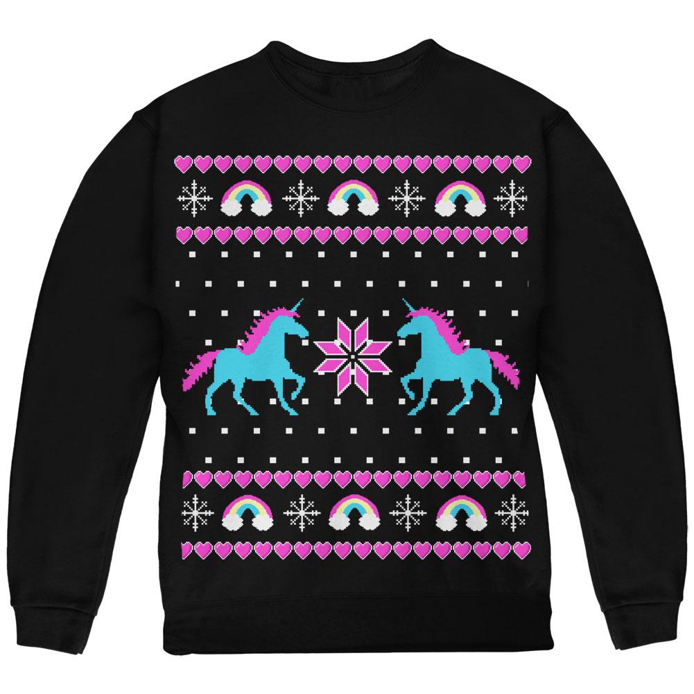 Unicorn Rainbow Ugly Christmas Sweater Youth Sweatshirt Black YLG - image 1 of 1