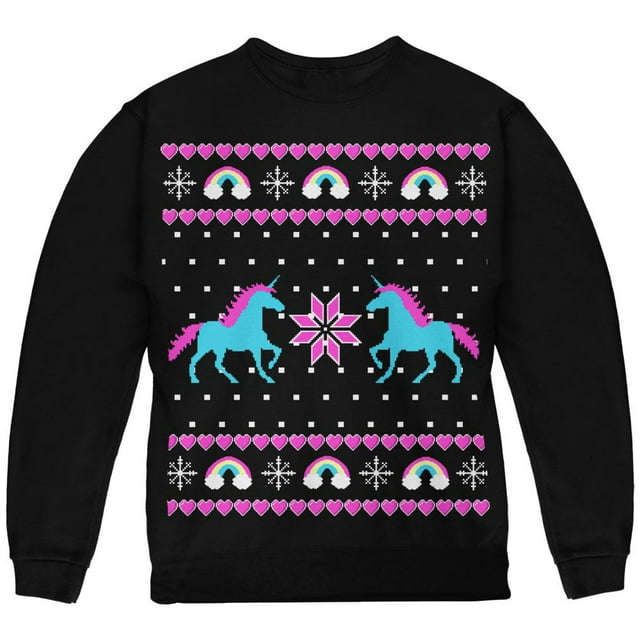 Unicorn Rainbow Ugly Christmas Sweater Youth Sweatshirt Black YLG