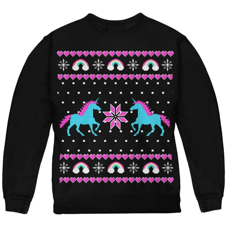 Unicorn Rainbow Ugly Christmas Sweater Youth Sweatshirt Black YSM