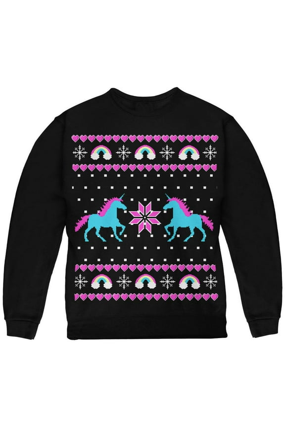 Unicorn Rainbow Ugly Christmas Sweater Youth Sweatshirt Black YSM