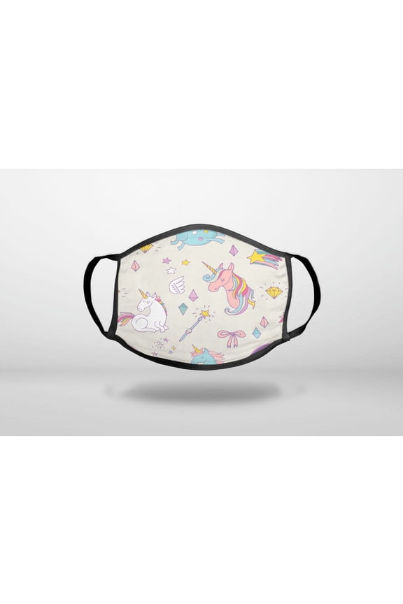 Unicorn Rainbow Wand Pattern - Beige - 3-Ply Reusable Soft Cloth Face Covering, Unisex, Cotton Inner Layer