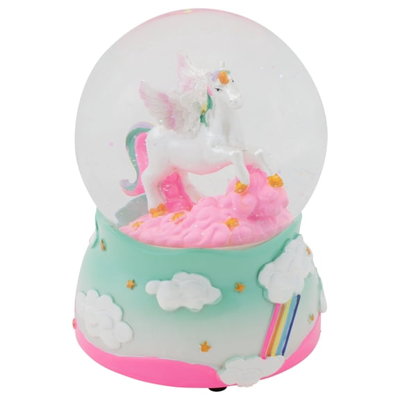 Unicorn Rainbows on Teal Musical Figurine 100MM Water Globe Plays Tune The Unicorn