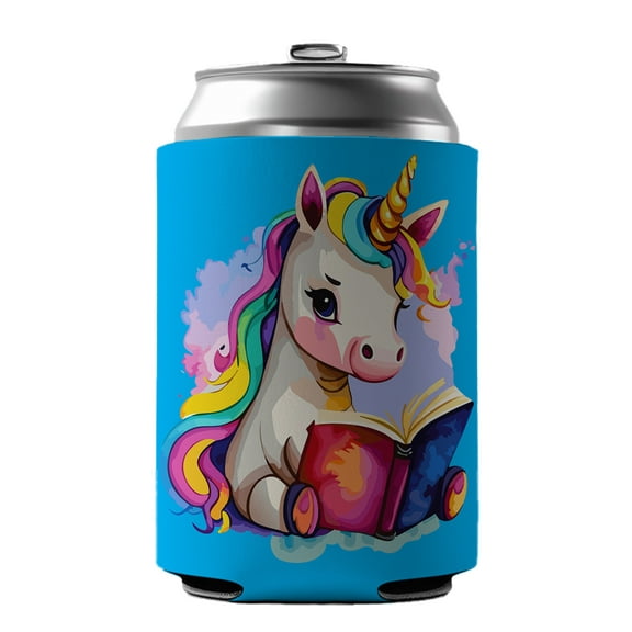 Unicorn Reading Book Reader Drink Beer Soda Insulated Sleeve Holder Can Cooler Hugger