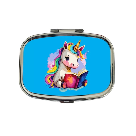 Unicorn Reading Book Reader Small Travel Handbag Pill Box Case