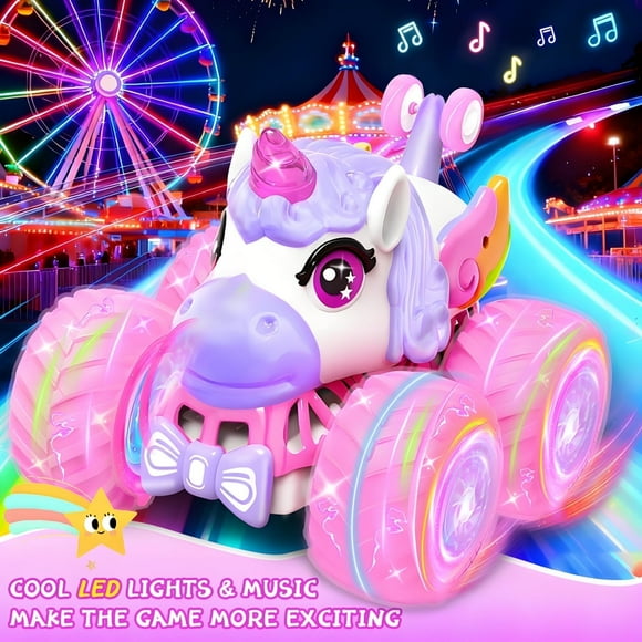 Aottom Unicorn Remote Control Car 360°Stunt RC Car Gift for Girls with 2 Rechargeable Battery
