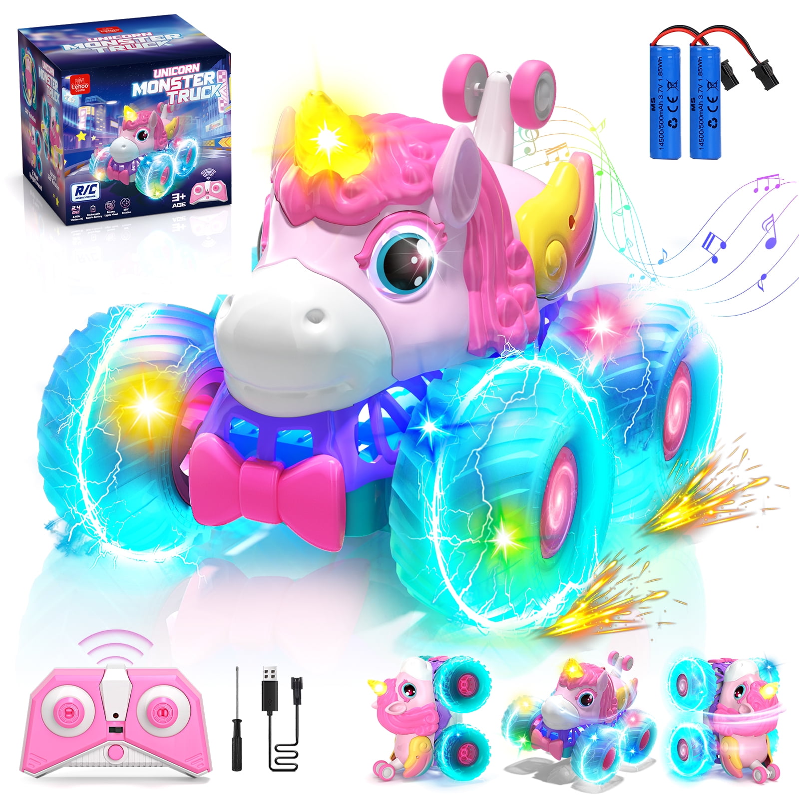 Unicorn Remote Control Cars, RC Cars, Remote Control Monster Truck Unicorn Toys, 2.4Ghz Stunt with Light & 360Rotation, Unicorn Toys for Girls 5-10, Birthday Gift for 5 Year Old Girl