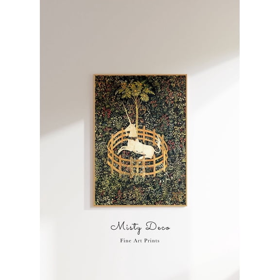 Unicorn Rests in Garden Art Unicorn in Captivity Vintage Fairytale Poster, Unframed Canvas 24x36in