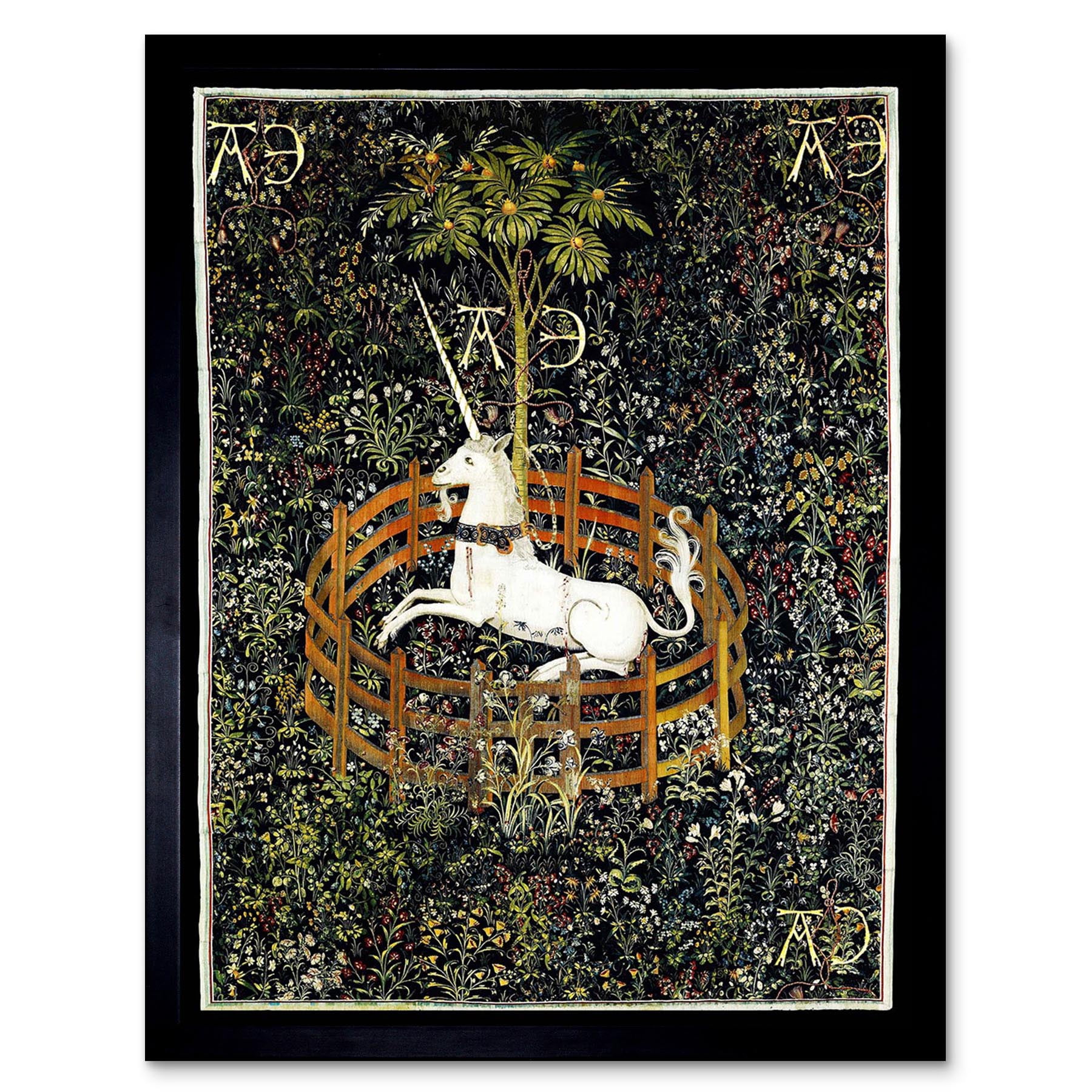 Unicorn Rests in a Garden Medieval Mythical Animal Nature