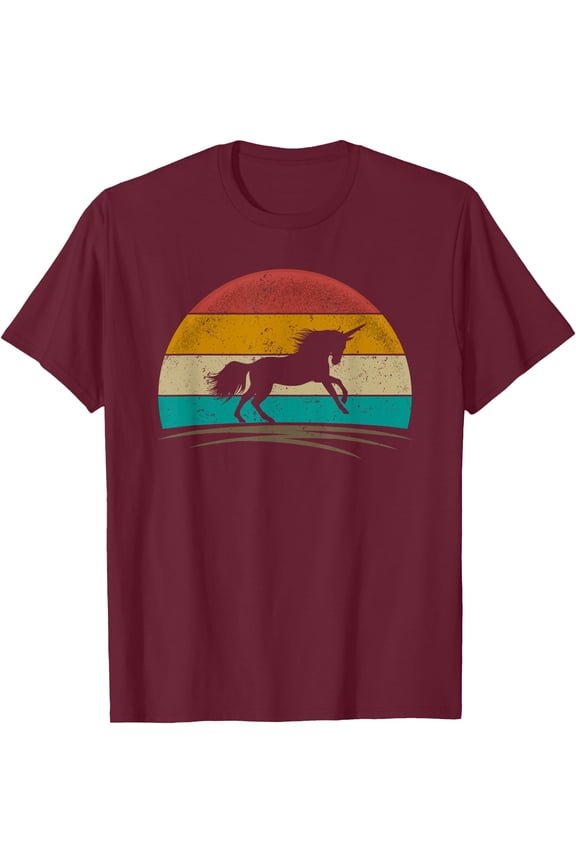 Unicorn Retro Mythical Creature Magic Horse Lover Unisex T-Shirt for Men Women Kids Toddler,Maroon Color,Size M