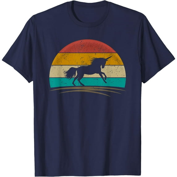 Unicorn Retro Mythical Creature Magic Horse Lover Unisex T-Shirt for Men Women Kids Toddler,Navy Color,Size 2XL