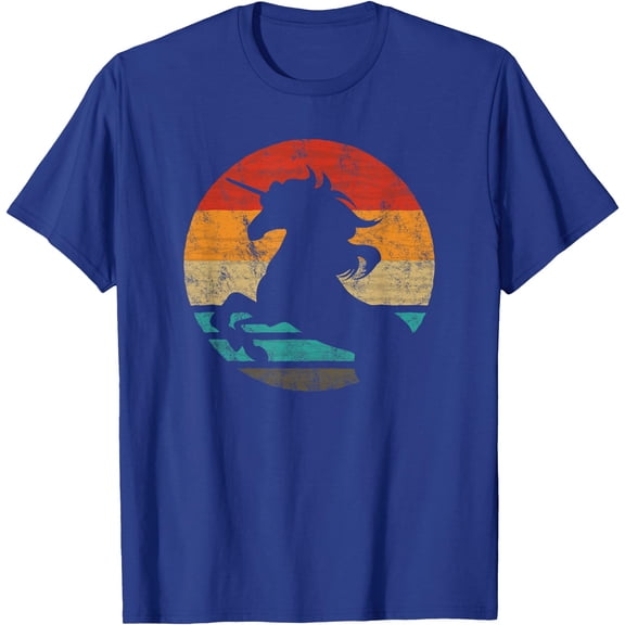 Unicorn Retro Style Vintage Unisex T-Shirt for Men Women Kids Toddler,Royal Blue Color,Size XL