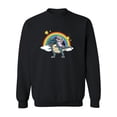 thumbnail image 1 of Unicorn Riding A T-rex Rainbow Sweatshirt Women -Image by Shutterstock, Female 4X-Large, 1 of 4
